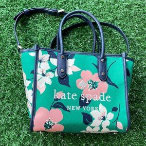 Kate Spade Small Tote Crossbody Bag Lily Blooms Green Multi